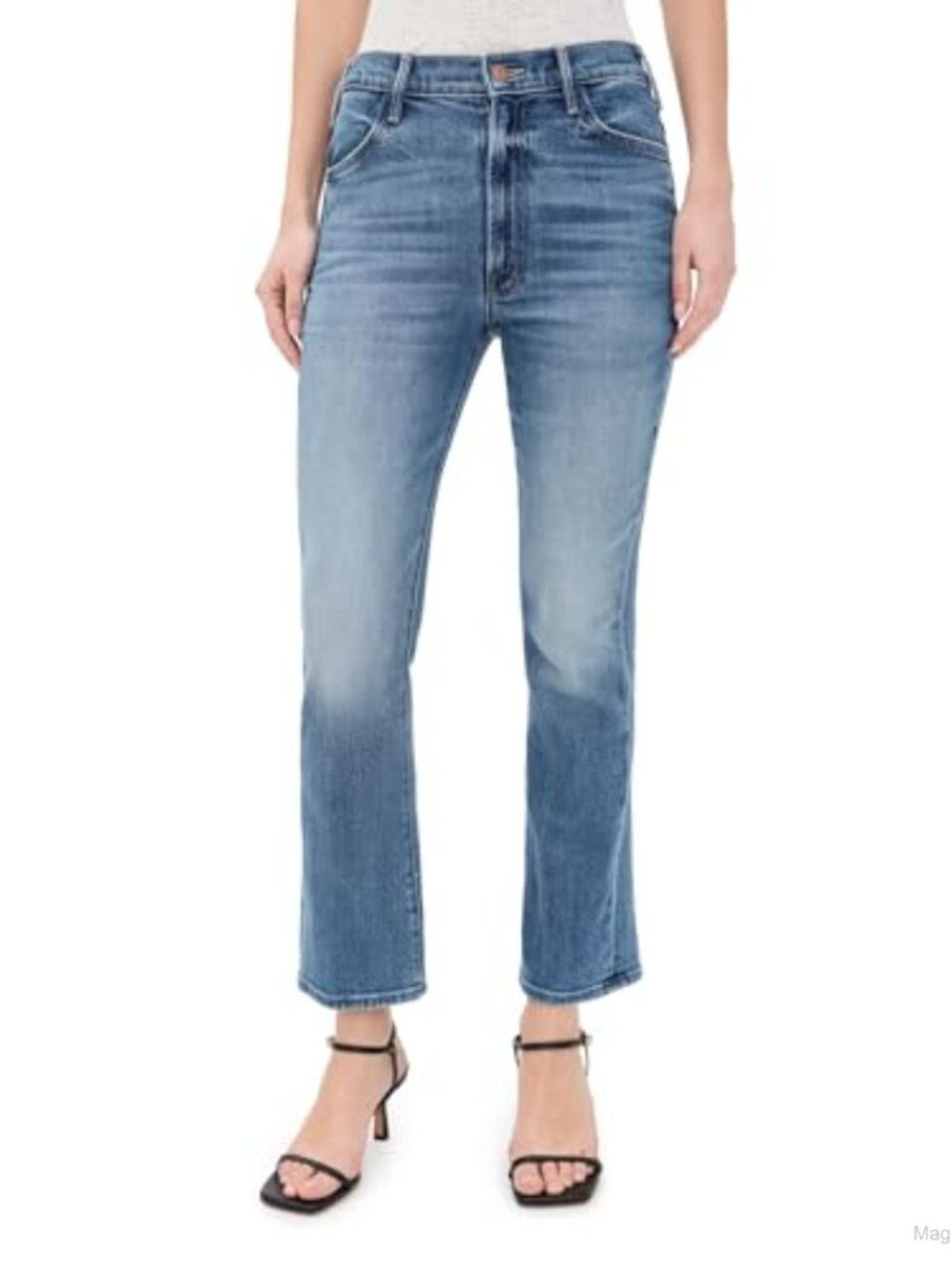 High Rise Wide Leg Flood Jeans Stretch Denim Ankle Length